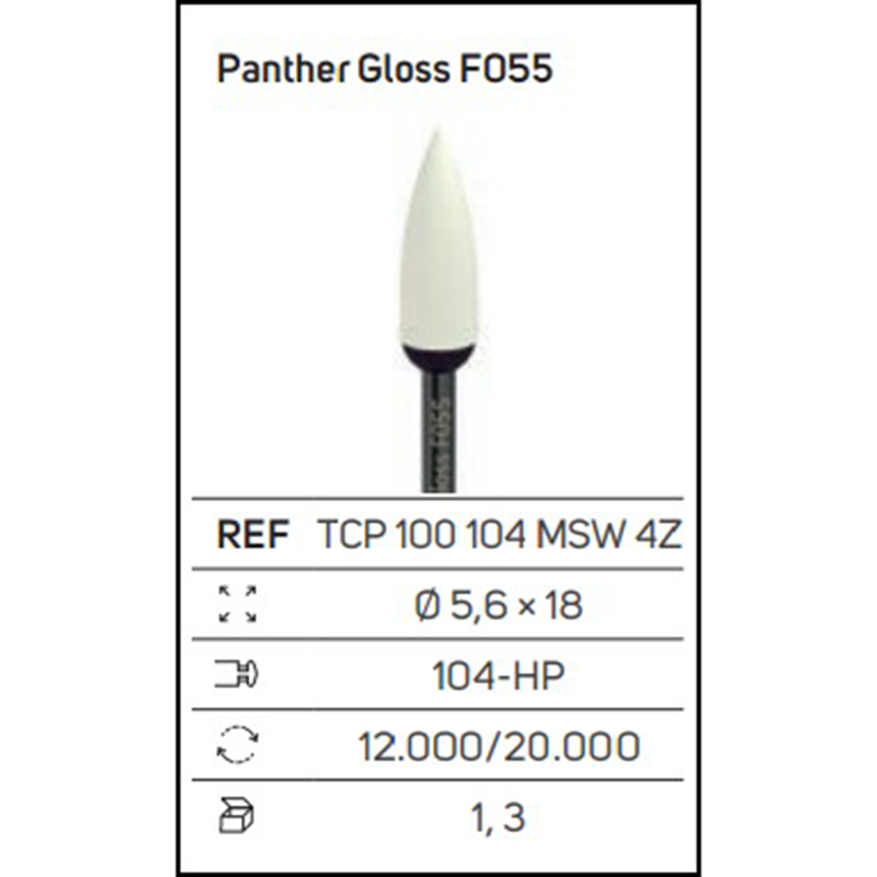 Panther Gloss F055 – Gommino lucidante a fiamma per ceramica e zirconia