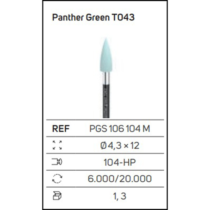 Panther Green T043 – Gommino a forma di fiamma per zirconia in fase verde